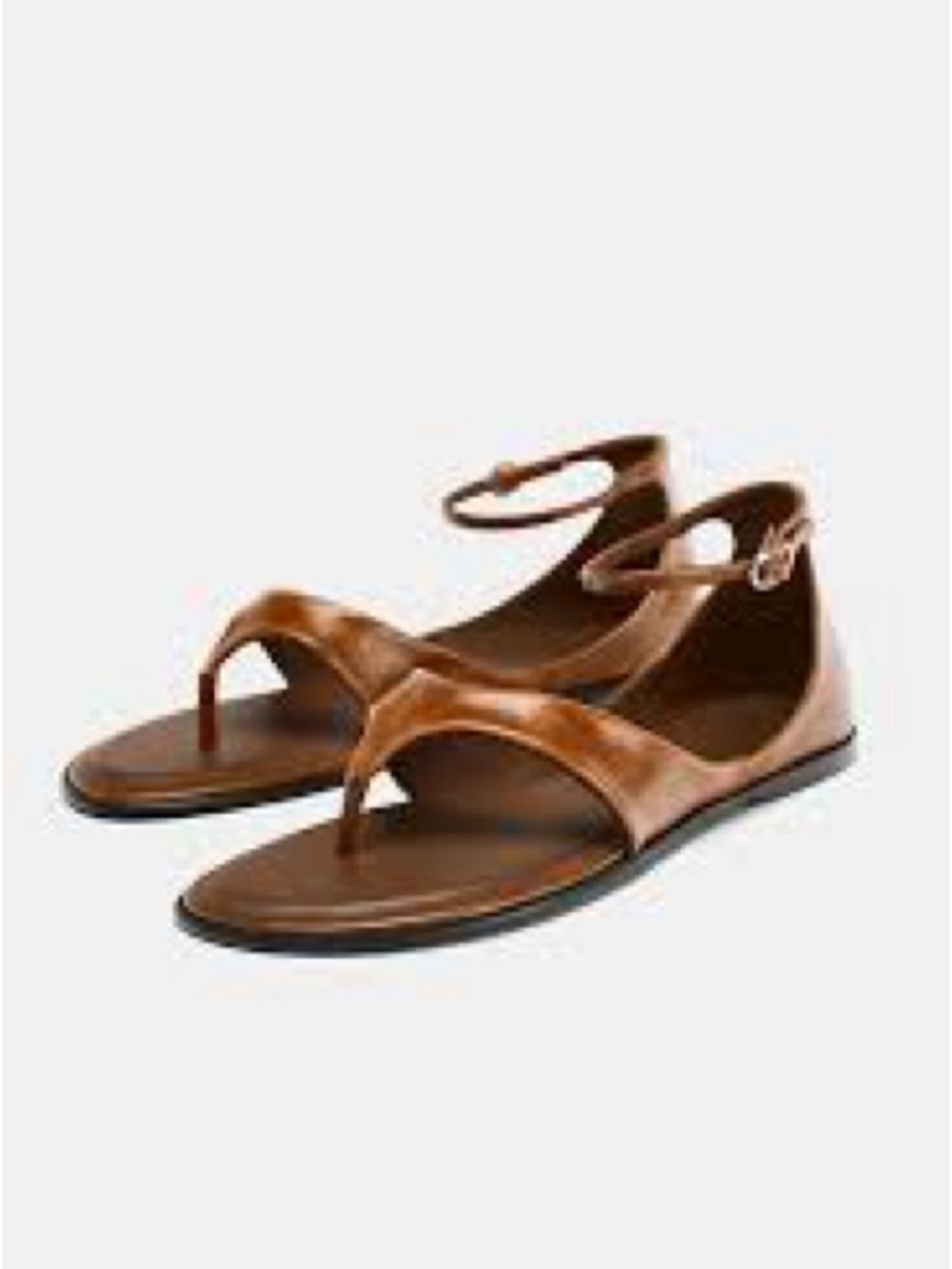 Zara Brown Patent Leather T-Strap Women's Sandals - Picture 3 of 9